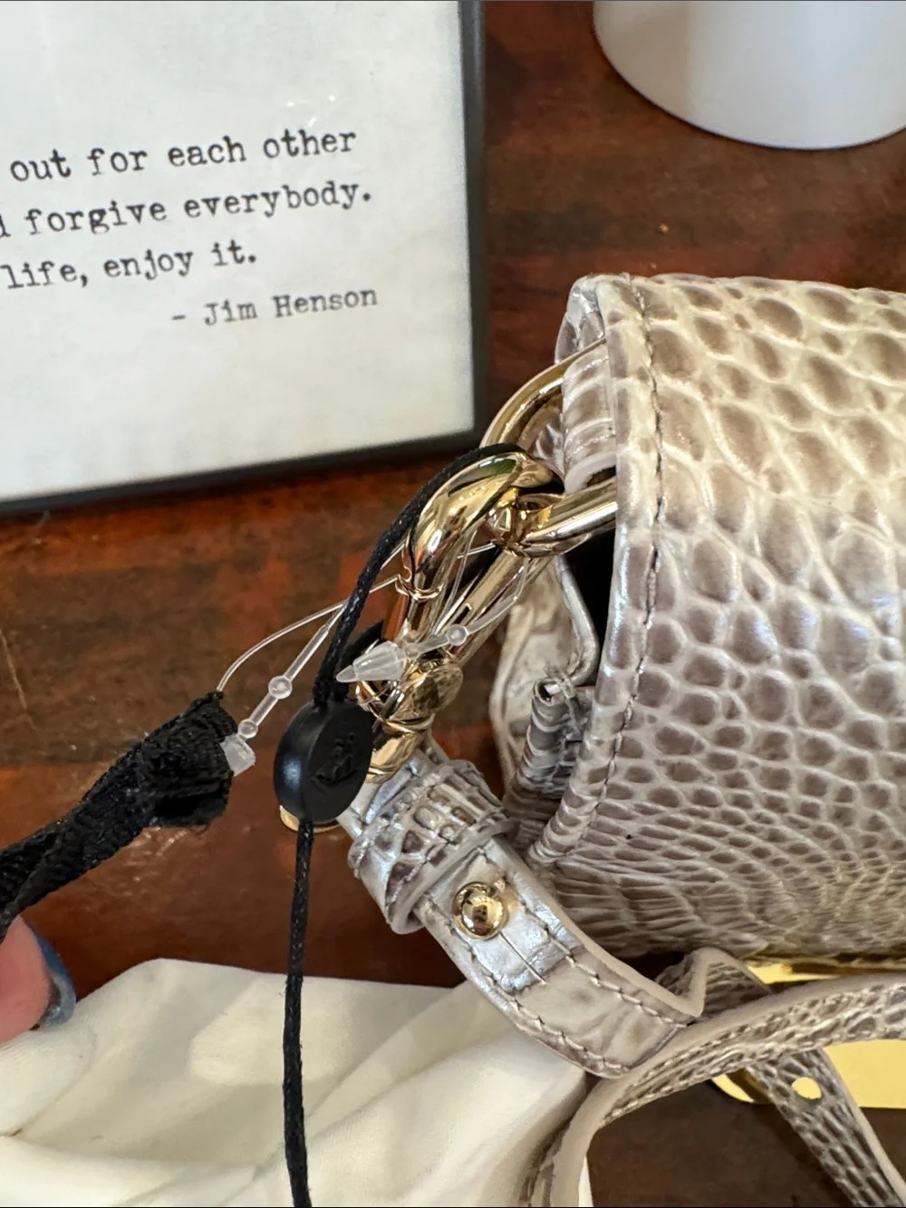 Brahmin Cream Croc-Embossed Crossbody Bag